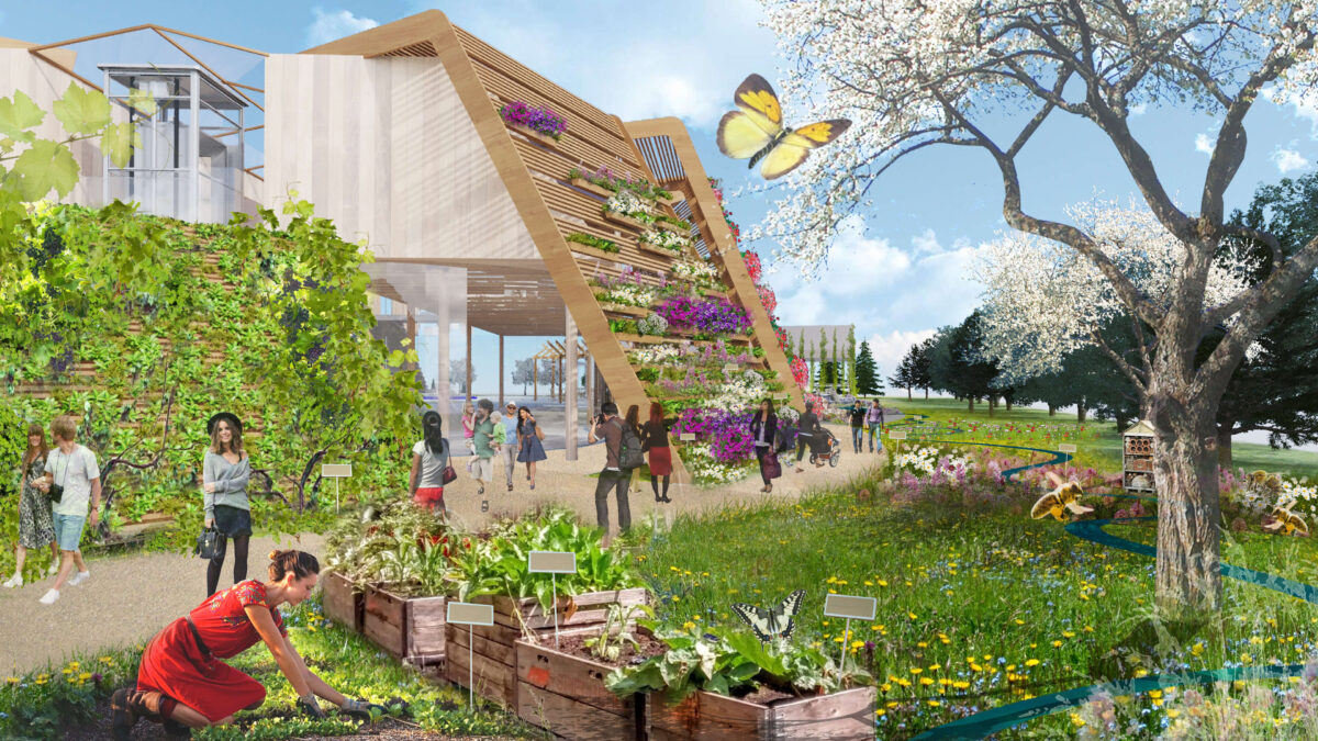 Render visualisation of the highland area in the German Pavilion at the 2019 Horticulture Expo in Beijing.