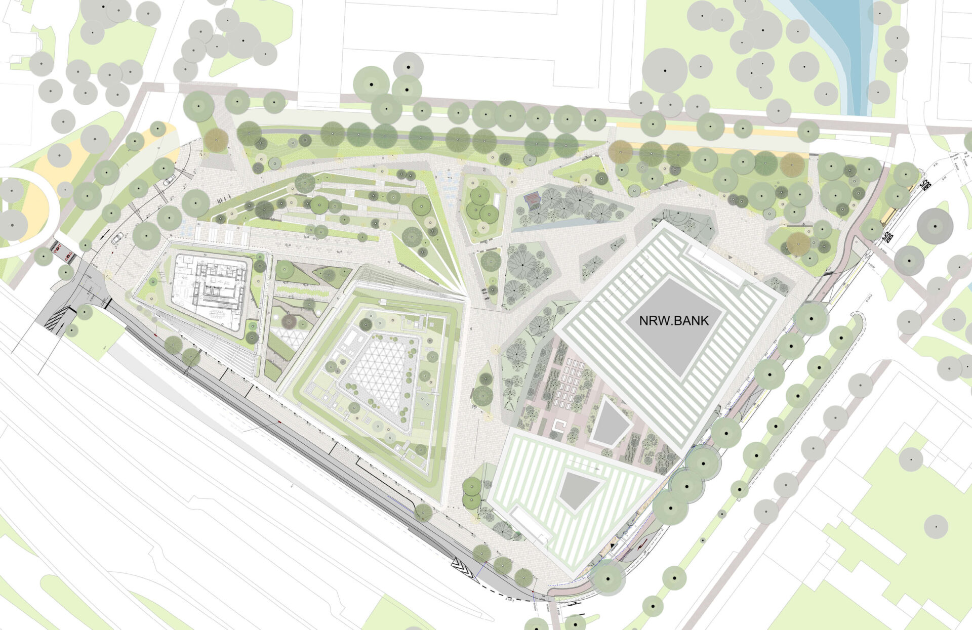 H5 NRW Landesregierung in Duesseldorf full site plan with landscape and greenery