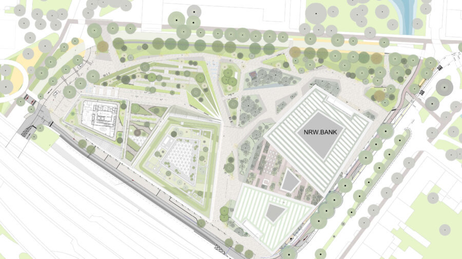 H5 NRW Landesregierung in Duesseldorf full site plan with landscape and greenery
